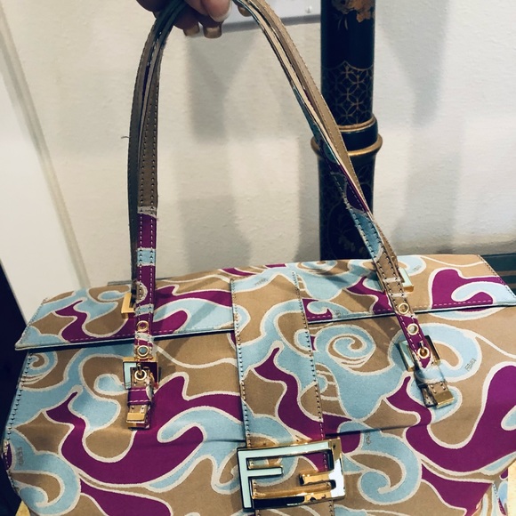 FENDI SATCHEL LARGE SWIRL FABRIC FANTASTIC PREOWNED CONDITION, BLUE DUSTBAG TOO - Picture 6 of 13